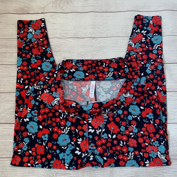 LuLaRoe Blue and Red Floral Leggings Size TC2 - Picture 9 of 16